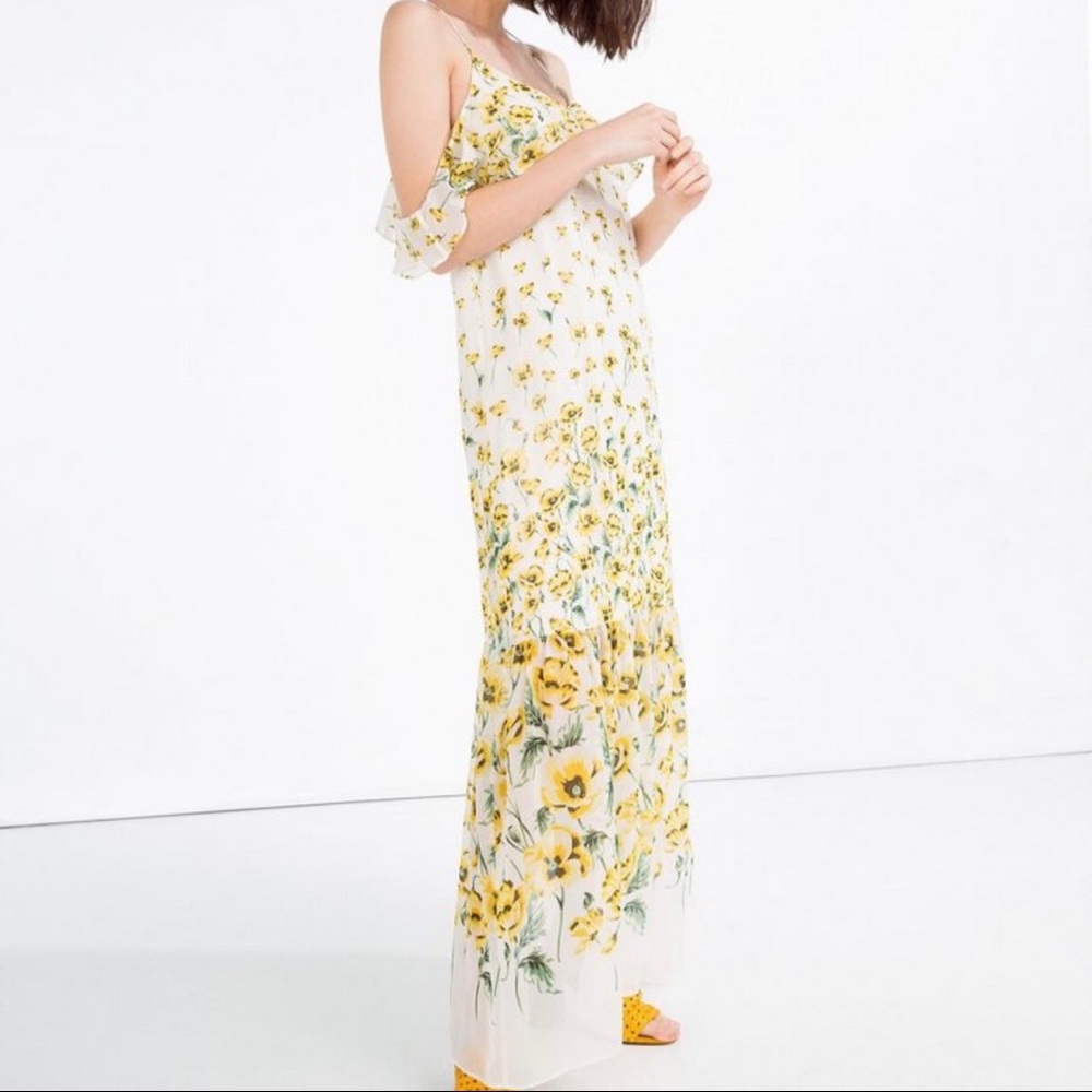Zara yellow floral summer maxi dress - S